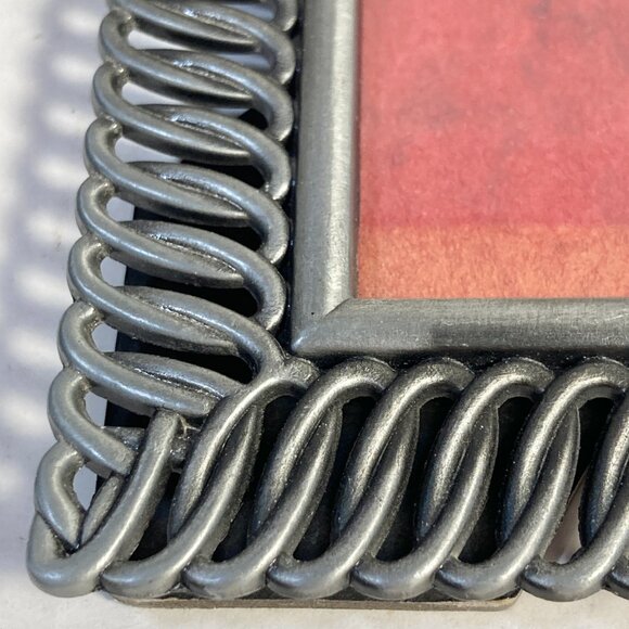 Vintage MCM Dark Silver Gray Metal Geometric Waves Photo Picture Frame 3.5 X 5" - Picture 8 of 11